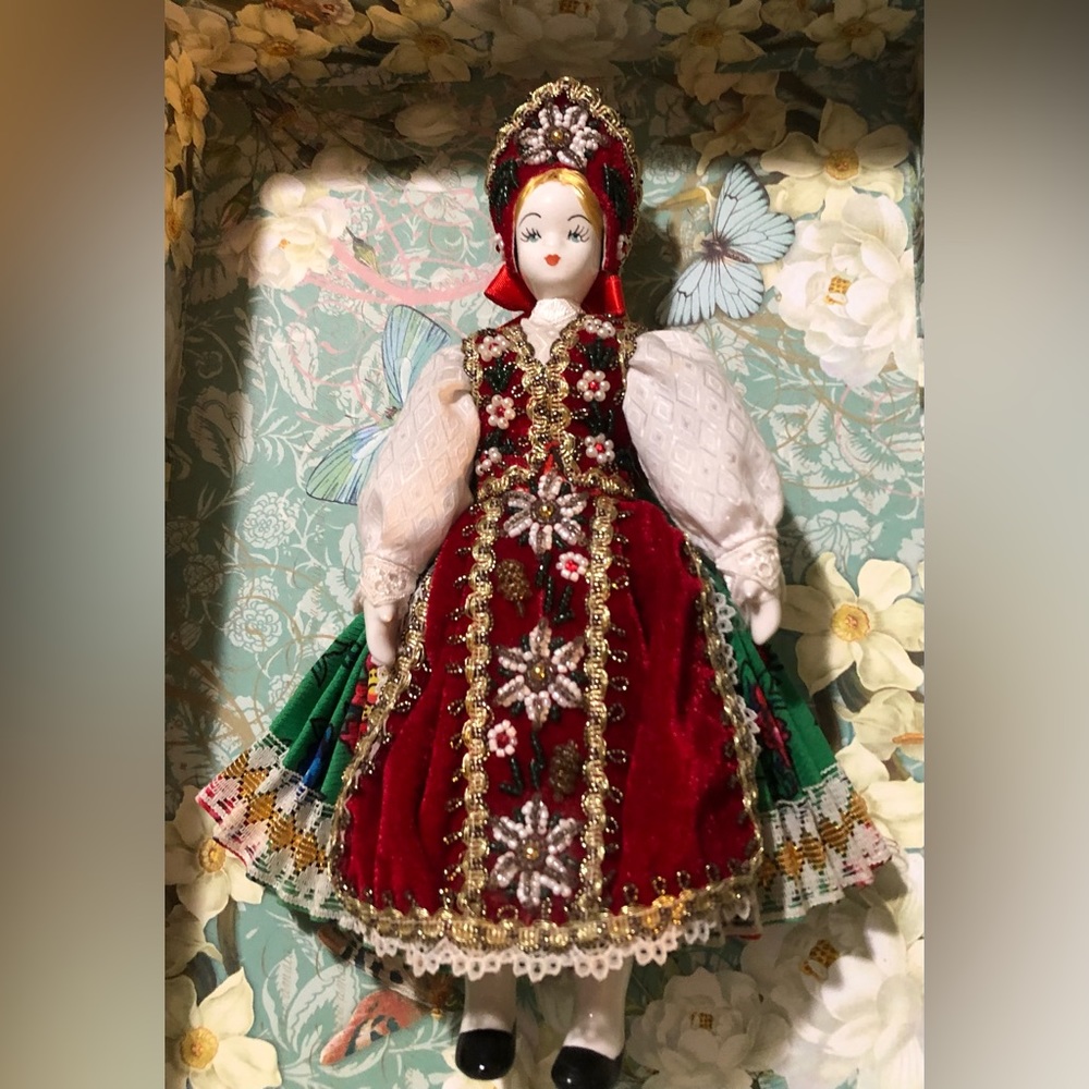 Vintage Antique Turkish China Doll Folk Art Hand Painted Handmade EUC